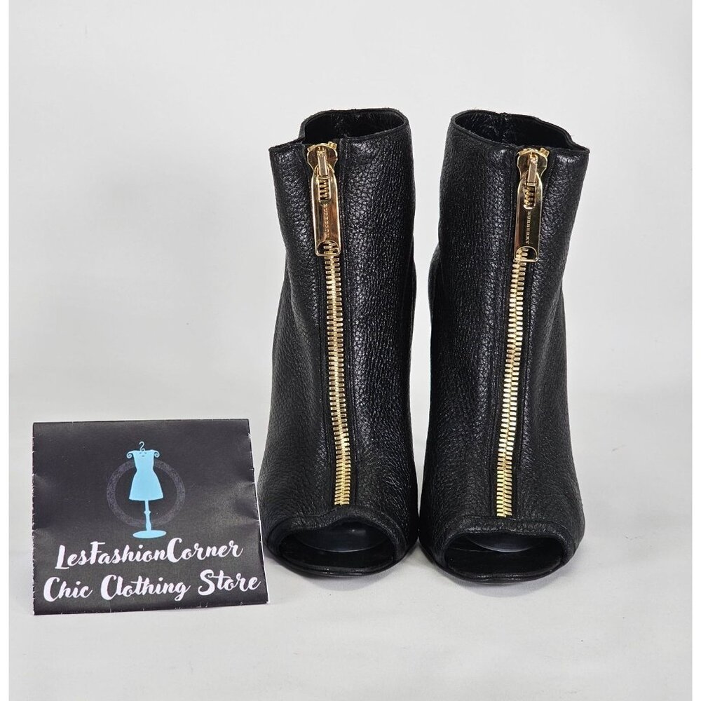 Burberry Women's Grained Black Leather Peep Toe Ankle Booties Size 9.5 (40) 141 - Picture 13 of 16